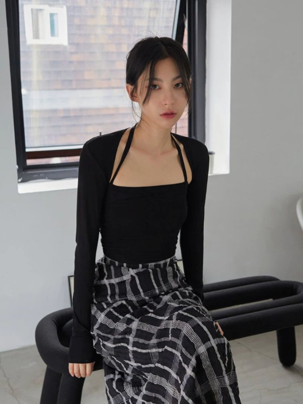 Lewkin Checked Pattern Maxi Flare Skirt - Picture 3 of 4